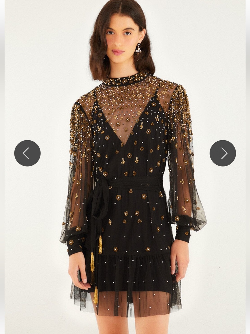 $398 New Farm Rio Embroidered Tulle Overlay Mini Dress Black Sequin Sz S - Picture 6 of 16